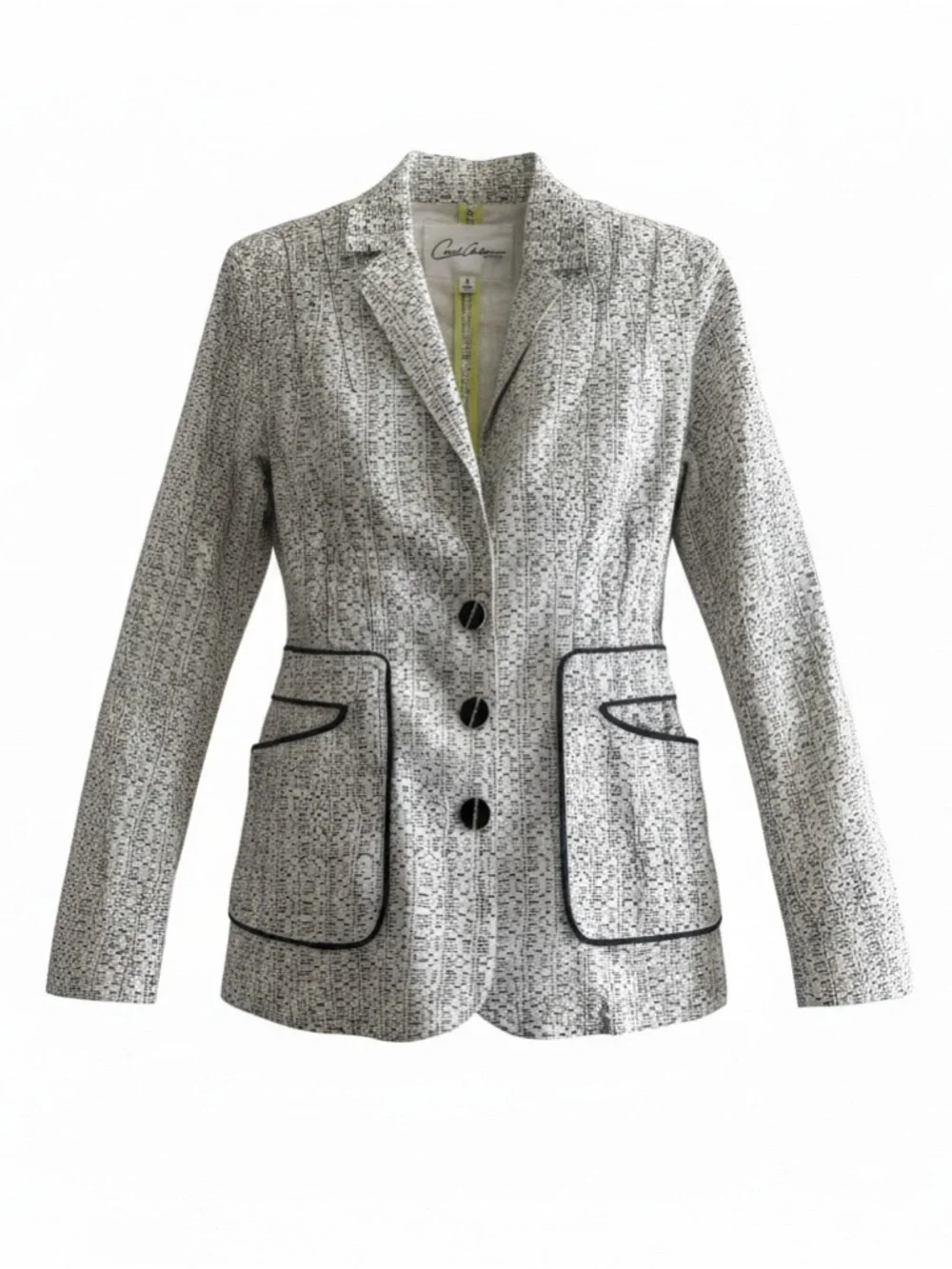 Tailored White Textured Blazer with Black Trim